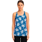 Blue And White Sea Turtle Pattern Print Women's Racerback Tank Top