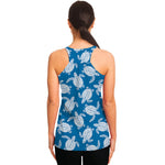 Blue And White Sea Turtle Pattern Print Women's Racerback Tank Top