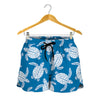 Blue And White Sea Turtle Pattern Print Women's Shorts