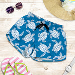 Blue And White Sea Turtle Pattern Print Women's Shorts