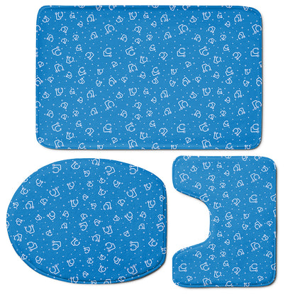 Blue And White Stethoscope Pattern Print 3 Piece Bath Mat Set