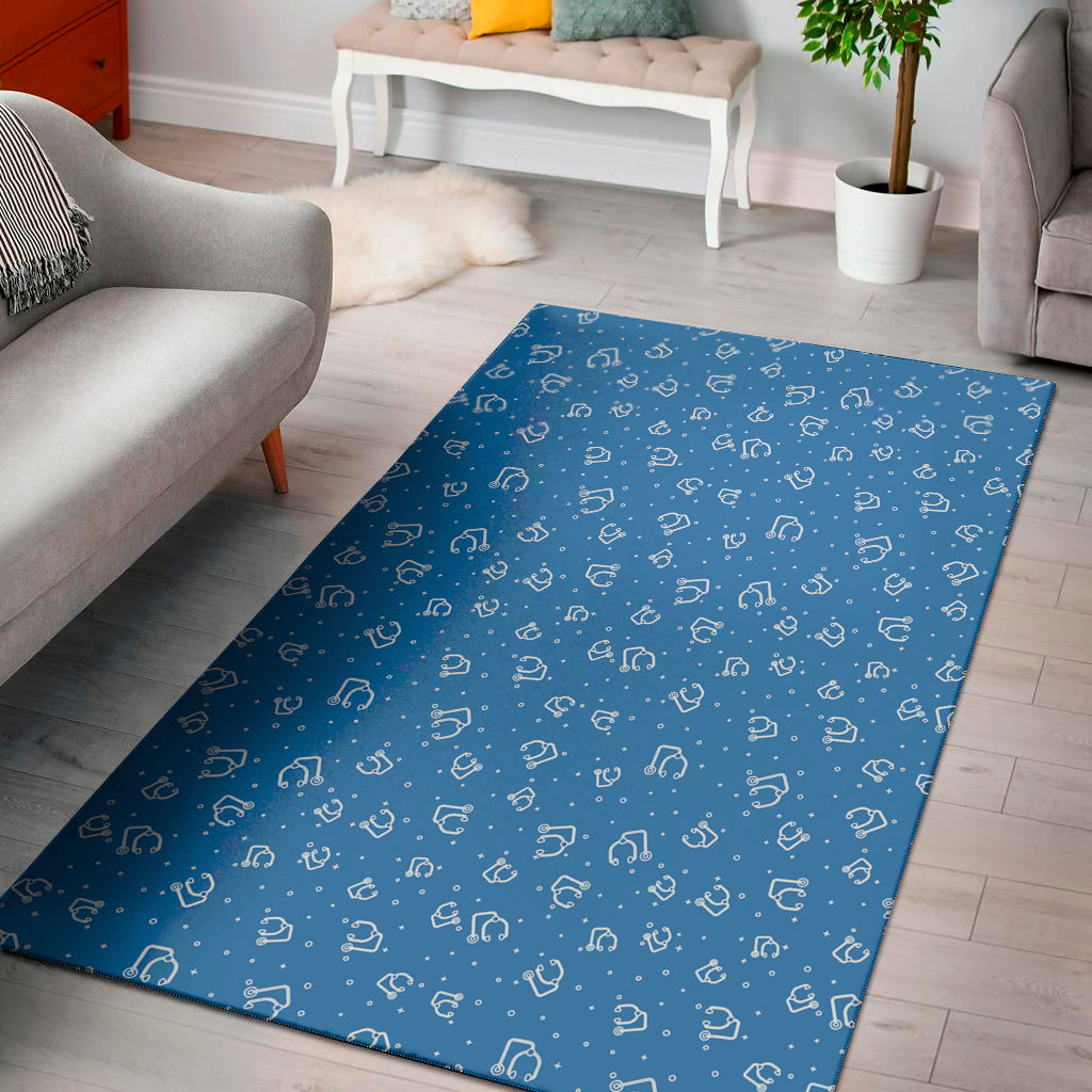 Blue And White Stethoscope Pattern Print Area Rug