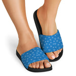 Blue And White Stethoscope Pattern Print Black Slide Sandals