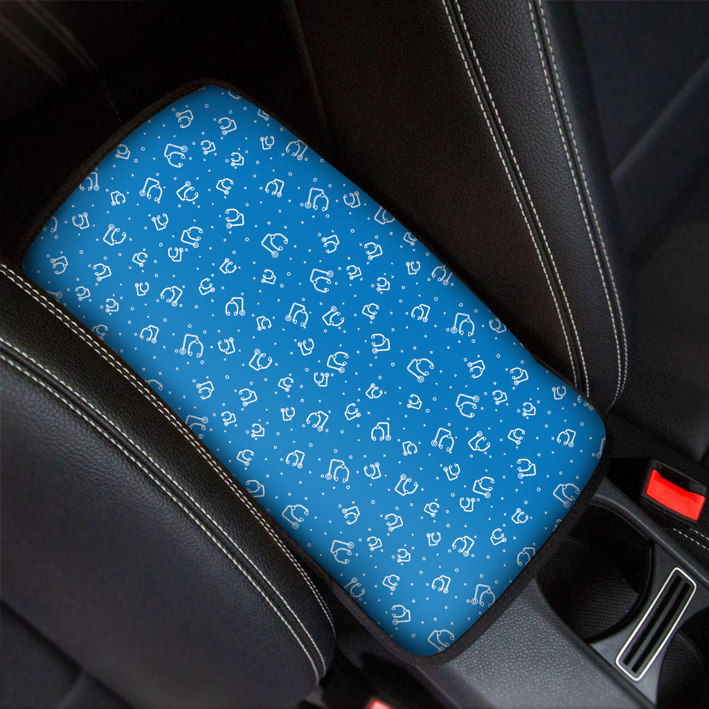 Blue And White Stethoscope Pattern Print Car Center Console Cover