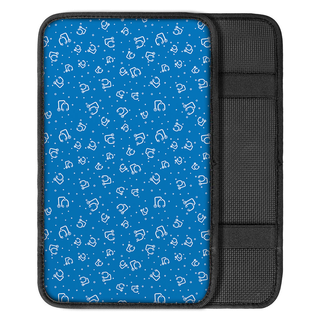 Blue And White Stethoscope Pattern Print Car Center Console Cover