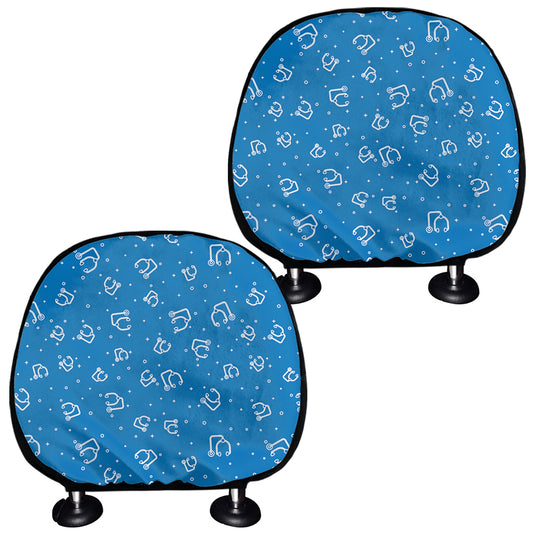 Blue And White Stethoscope Pattern Print Car Headrest Covers