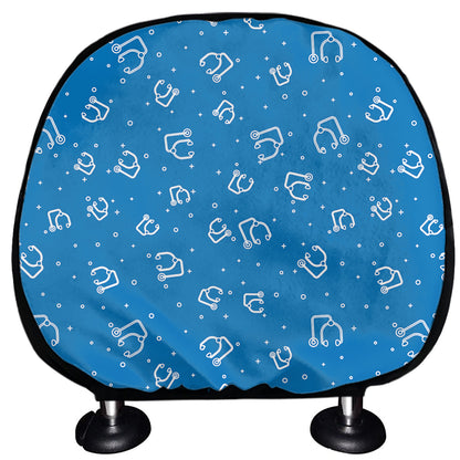 Blue And White Stethoscope Pattern Print Car Headrest Covers