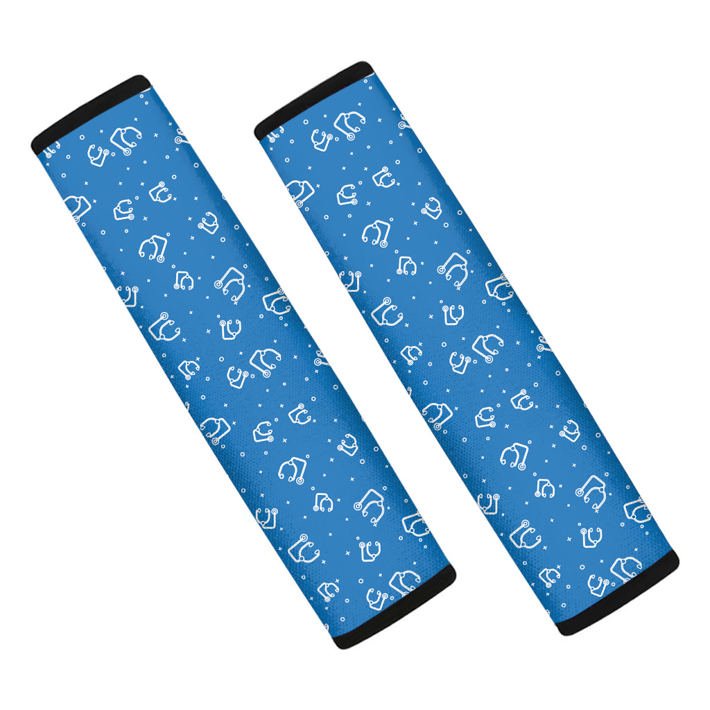 Blue And White Stethoscope Pattern Print Car Seat Belt Covers