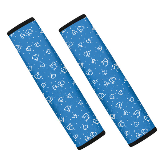 Blue And White Stethoscope Pattern Print Car Seat Belt Covers
