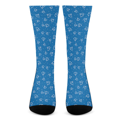 Blue And White Stethoscope Pattern Print Crew Socks