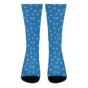 Blue And White Stethoscope Pattern Print Crew Socks