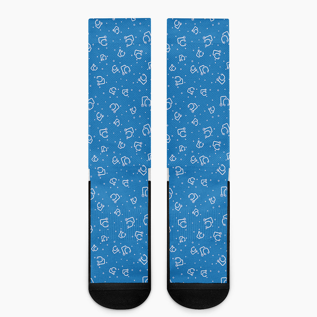 Blue And White Stethoscope Pattern Print Crew Socks