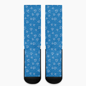 Blue And White Stethoscope Pattern Print Crew Socks