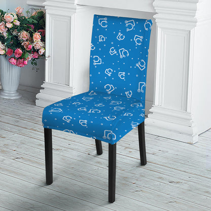 Blue And White Stethoscope Pattern Print Dining Chair Slipcover