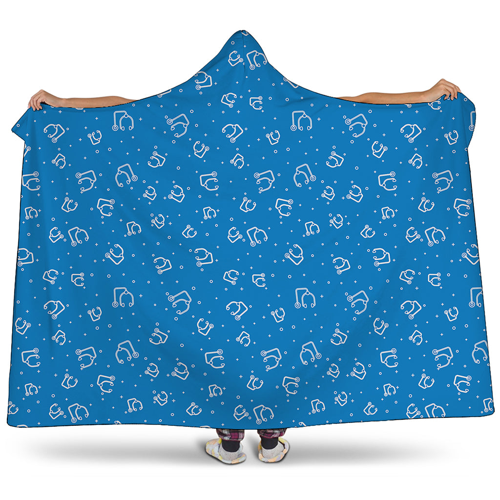 Blue And White Stethoscope Pattern Print Hooded Blanket
