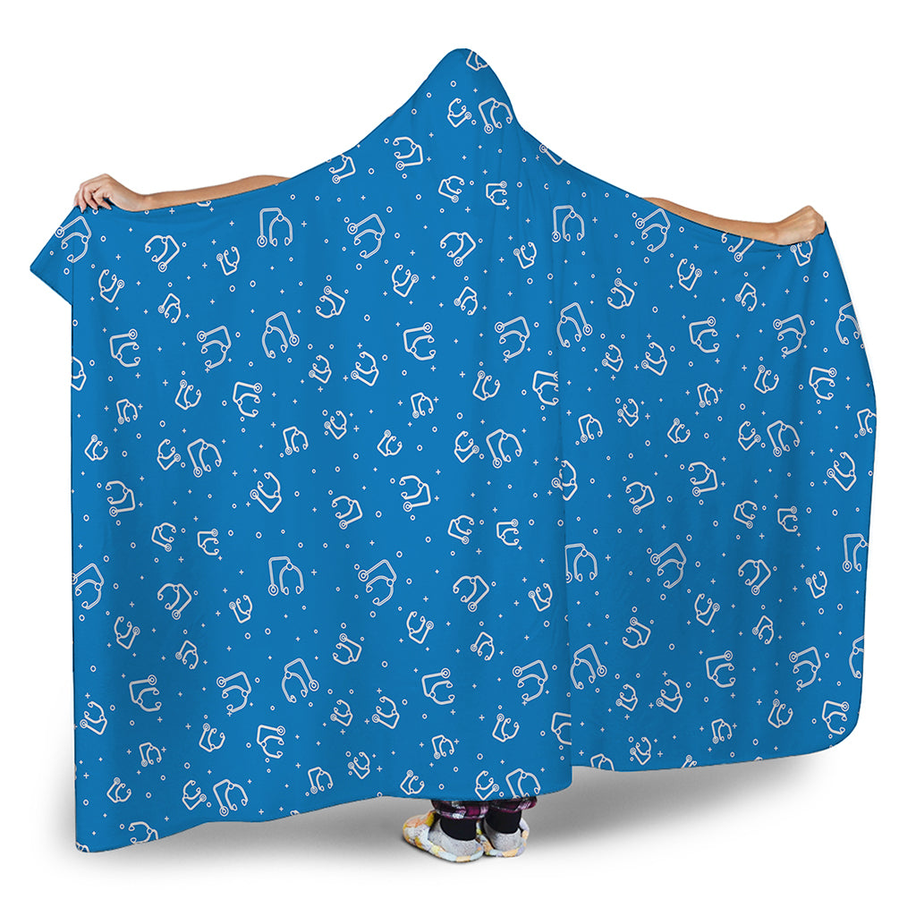 Blue And White Stethoscope Pattern Print Hooded Blanket