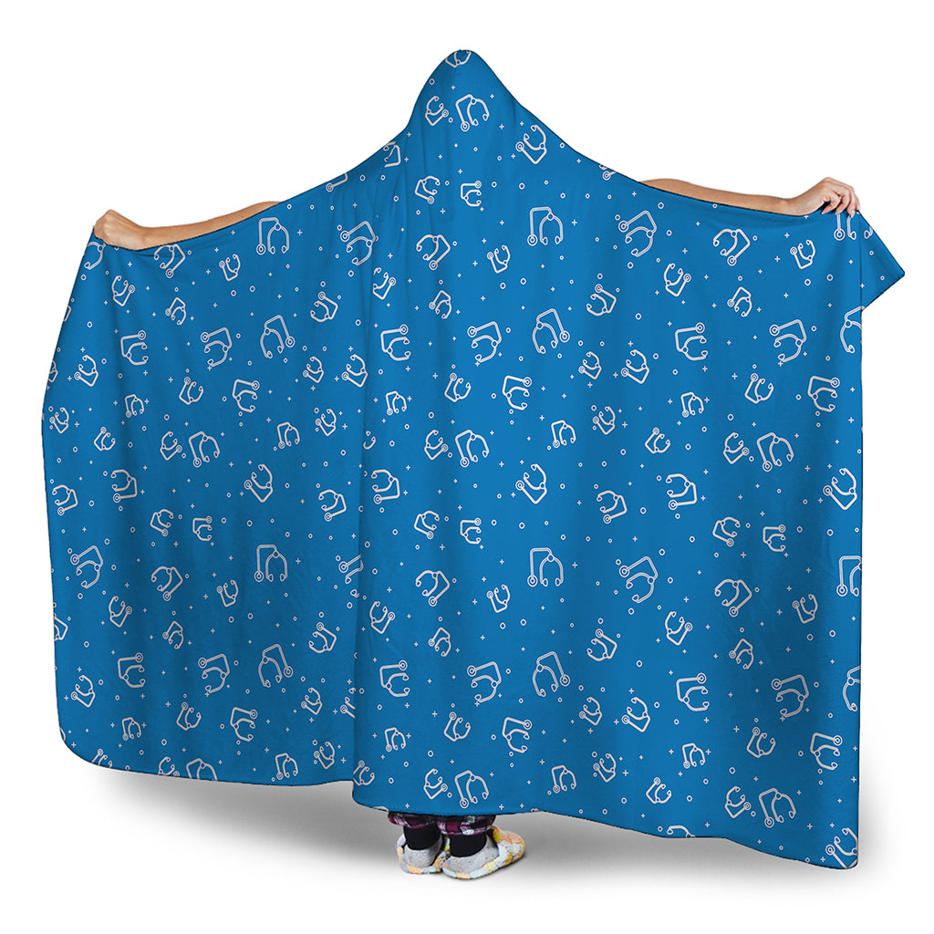Blue And White Stethoscope Pattern Print Hooded Blanket