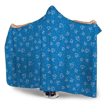 Blue And White Stethoscope Pattern Print Hooded Blanket