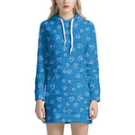 Blue And White Stethoscope Pattern Print Hoodie Dress