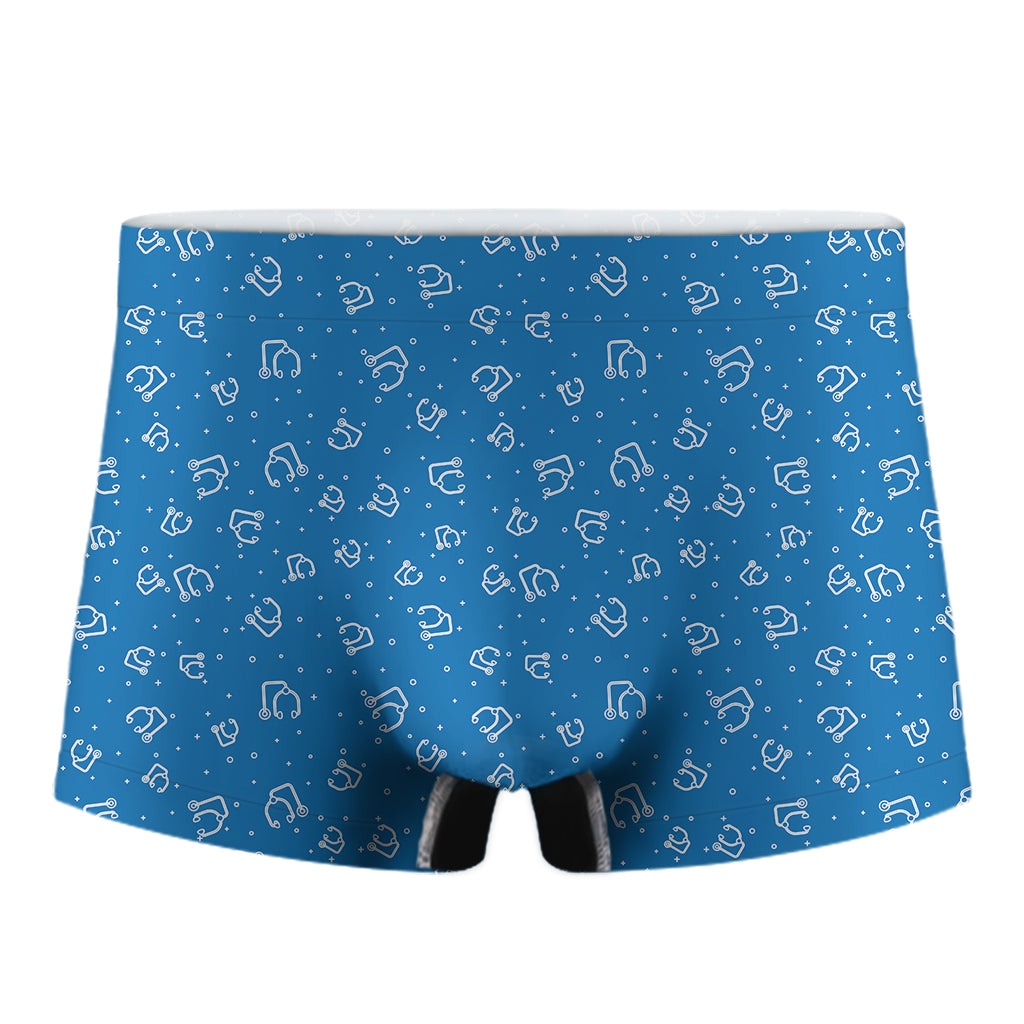 Blue And White Stethoscope Pattern Print Men's Boxer Briefs
