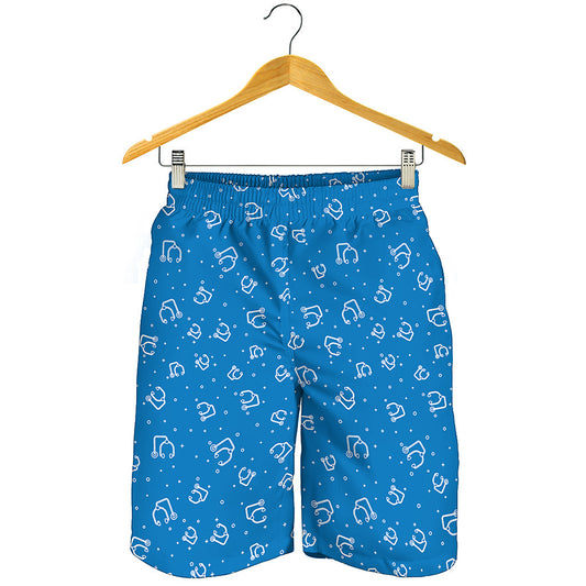 Blue And White Stethoscope Pattern Print Men's Shorts