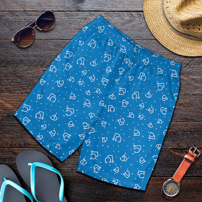 Blue And White Stethoscope Pattern Print Men's Shorts