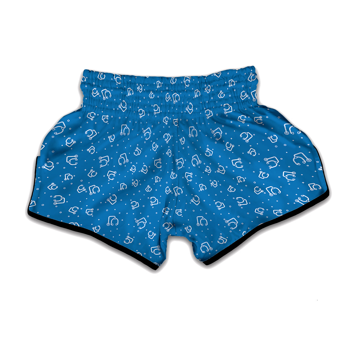 Blue And White Stethoscope Pattern Print Muay Thai Boxing Shorts