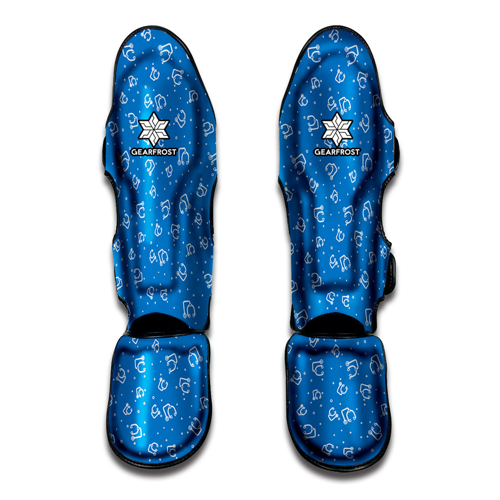 Blue And White Stethoscope Pattern Print Muay Thai Shin Guard