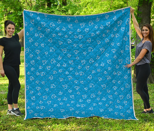 Blue And White Stethoscope Pattern Print Quilt