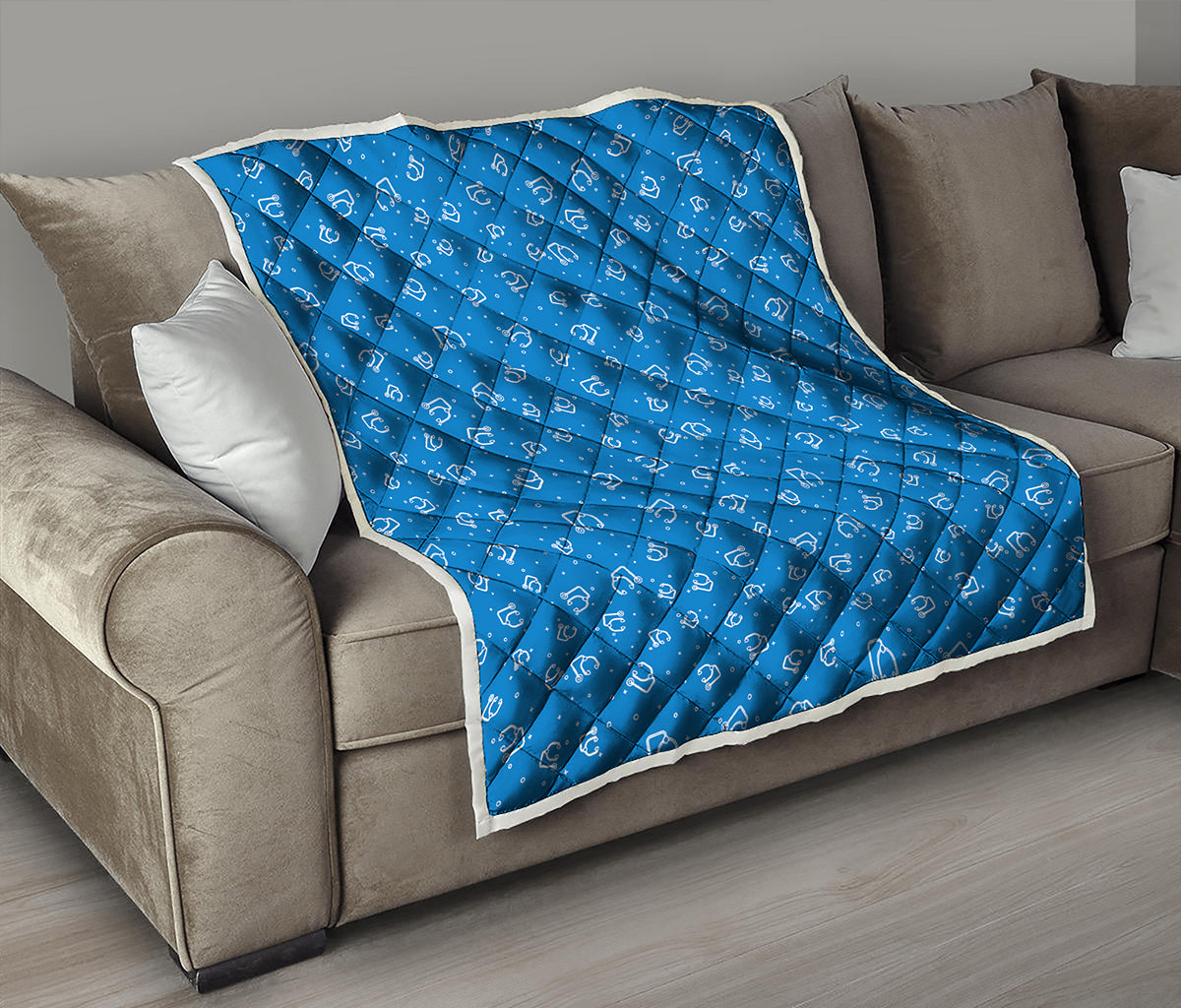 Blue And White Stethoscope Pattern Print Quilt