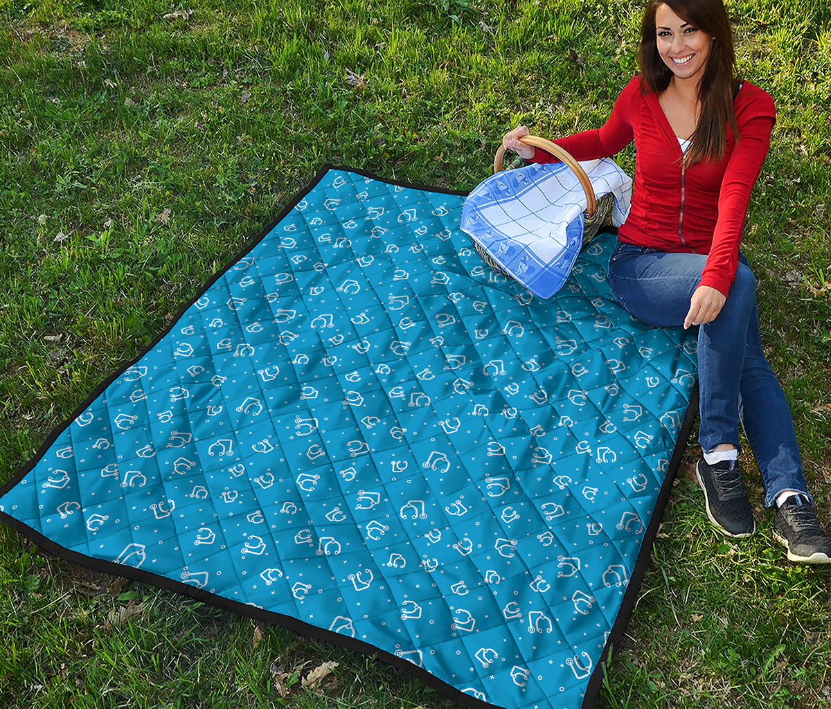 Blue And White Stethoscope Pattern Print Quilt