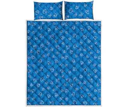Blue And White Stethoscope Pattern Print Quilt Bed Set