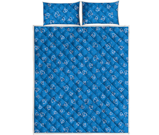 Blue And White Stethoscope Pattern Print Quilt Bed Set