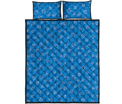 Blue And White Stethoscope Pattern Print Quilt Bed Set
