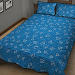 Blue And White Stethoscope Pattern Print Quilt Bed Set