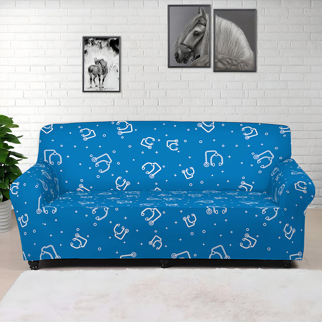 Blue And White Stethoscope Pattern Print Sofa Cover