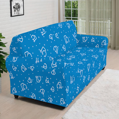 Blue And White Stethoscope Pattern Print Sofa Cover