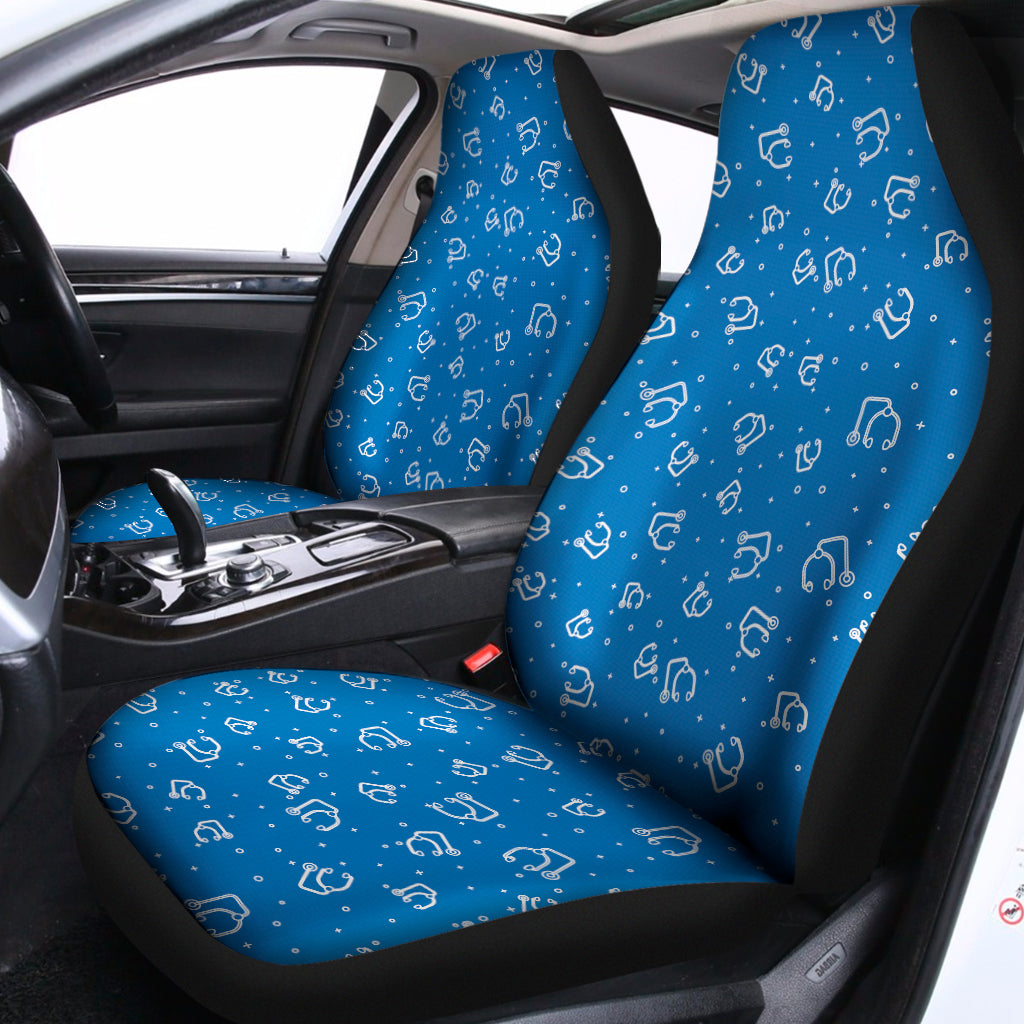 Blue And White Stethoscope Pattern Print Universal Fit Car Seat Covers