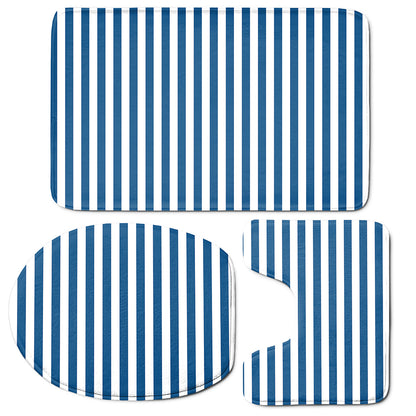 Blue And White Striped Pattern Print 3 Piece Bath Mat Set