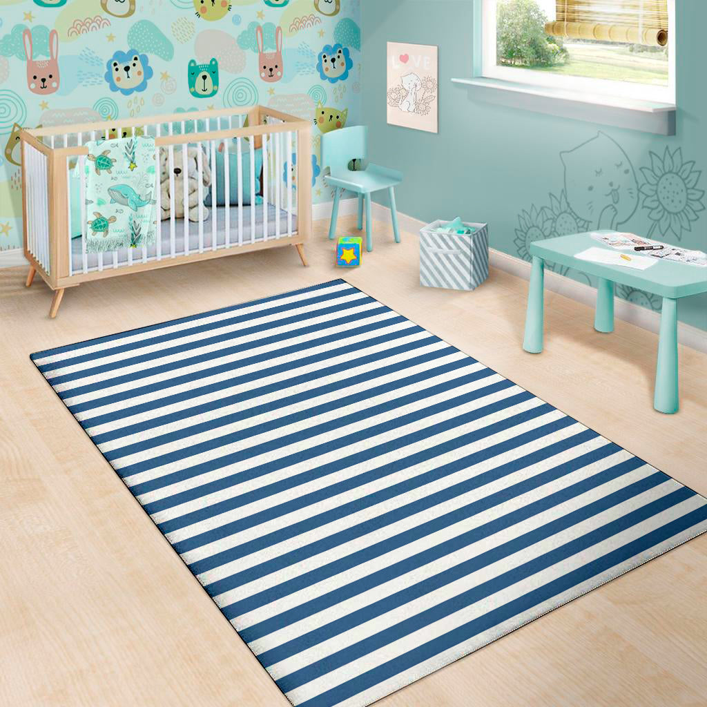 Blue And White Striped Pattern Print Area Rug