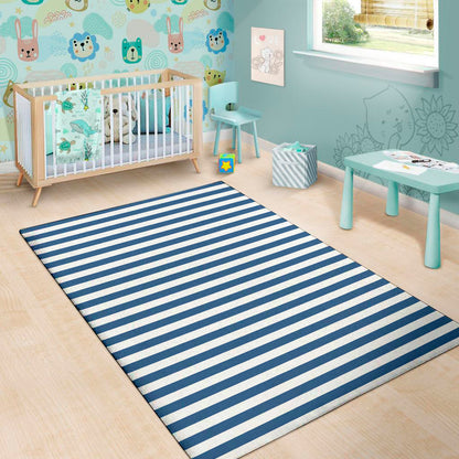 Blue And White Striped Pattern Print Area Rug