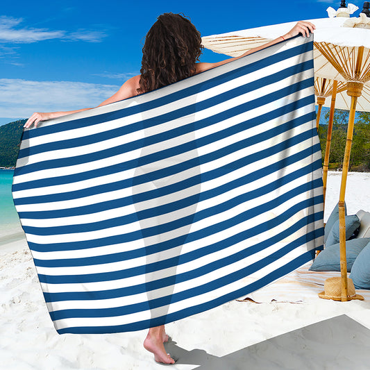 Blue And White Striped Pattern Print Beach Sarong Wrap