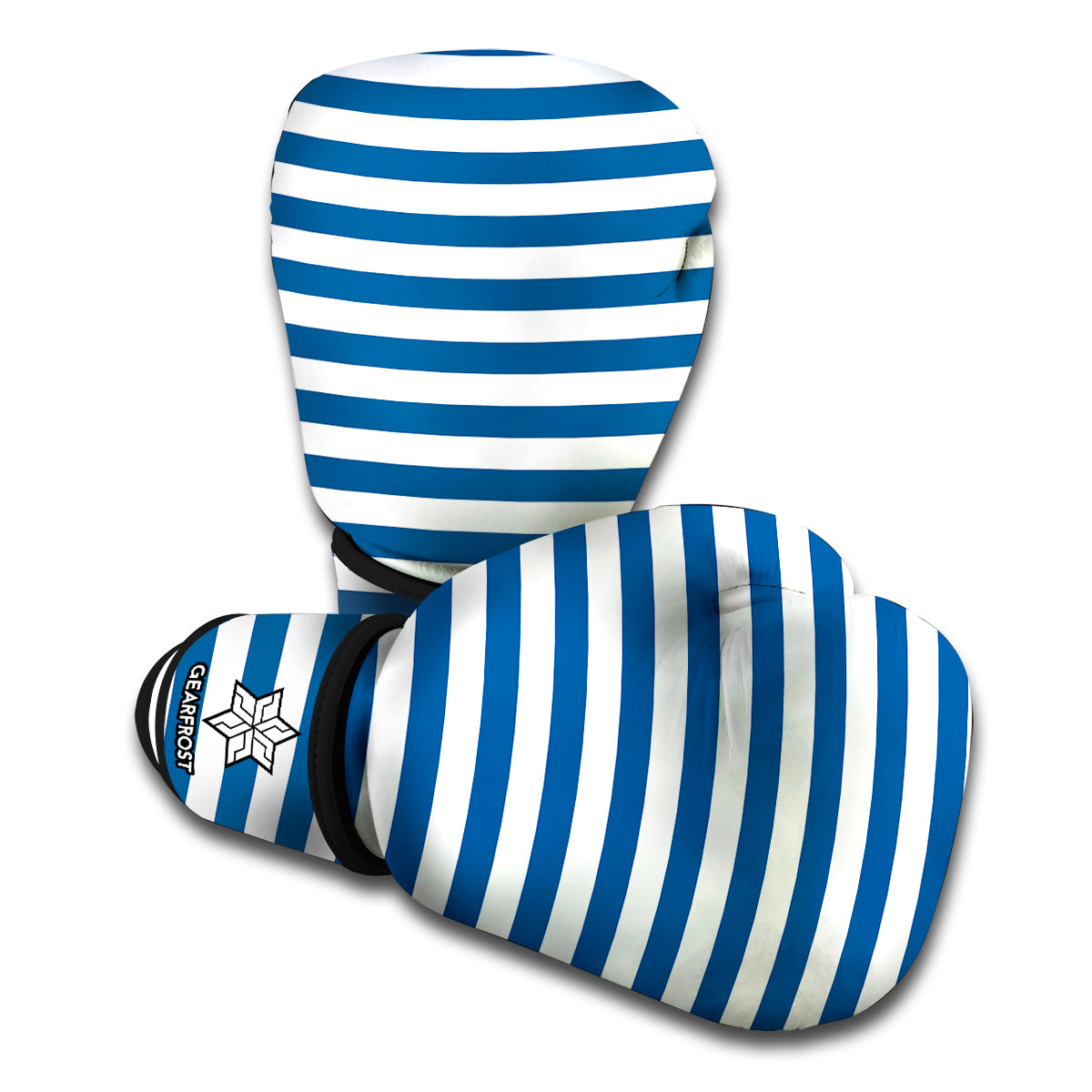 Blue And White Striped Pattern Print Boxing Gloves