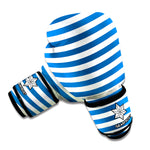 Blue And White Striped Pattern Print Boxing Gloves