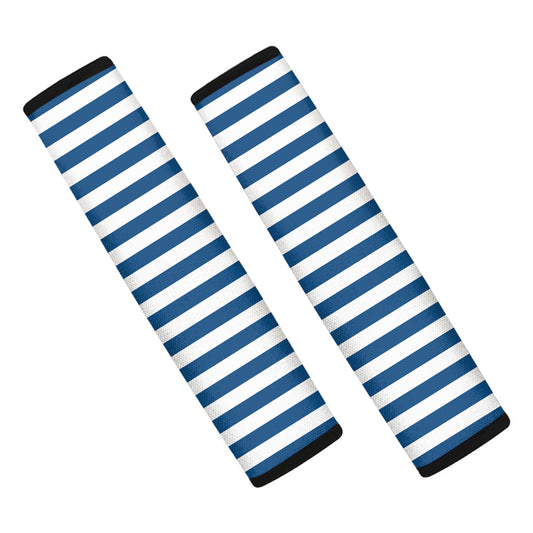 Blue And White Striped Pattern Print Car Seat Belt Covers