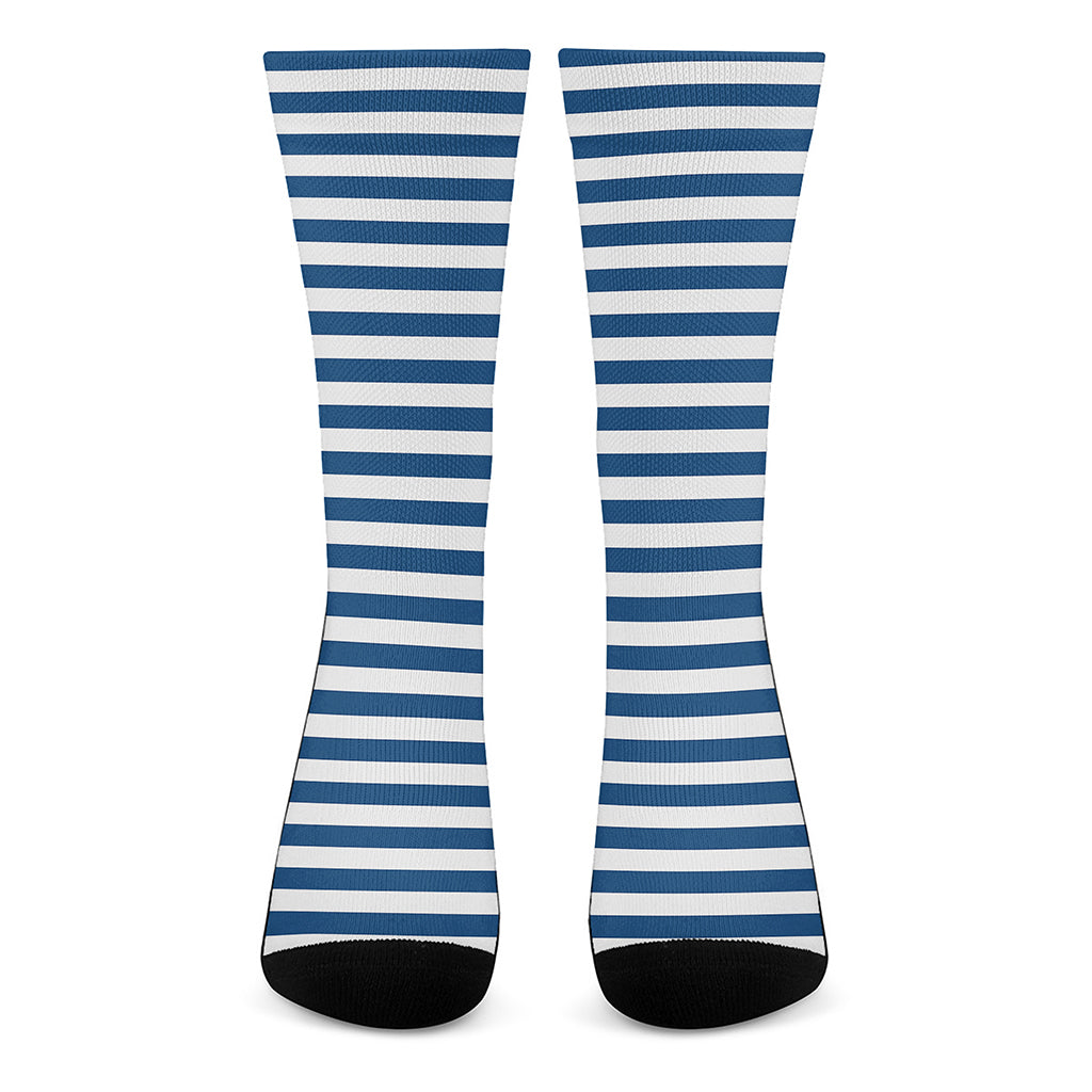 Blue And White Striped Pattern Print Crew Socks