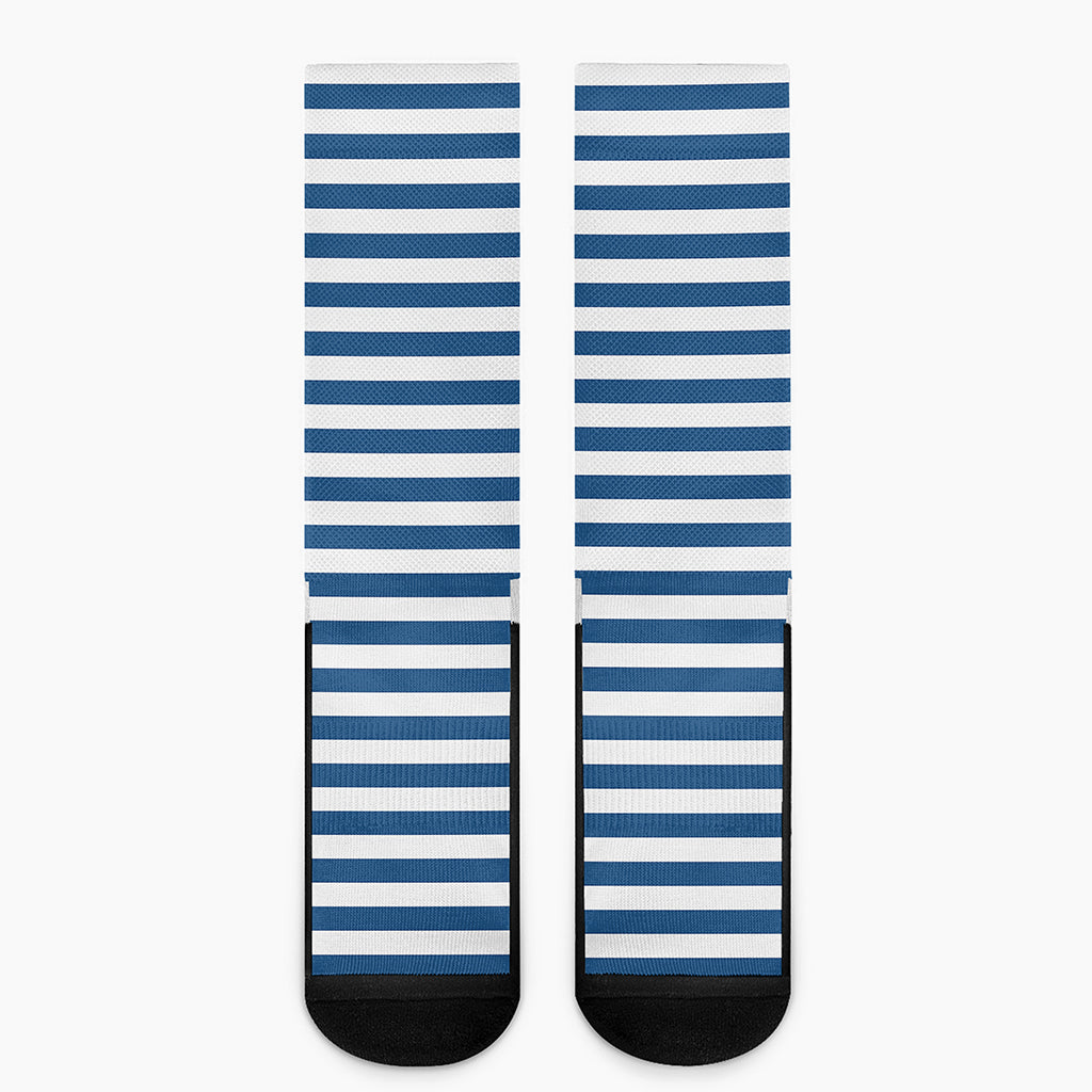 Blue And White Striped Pattern Print Crew Socks