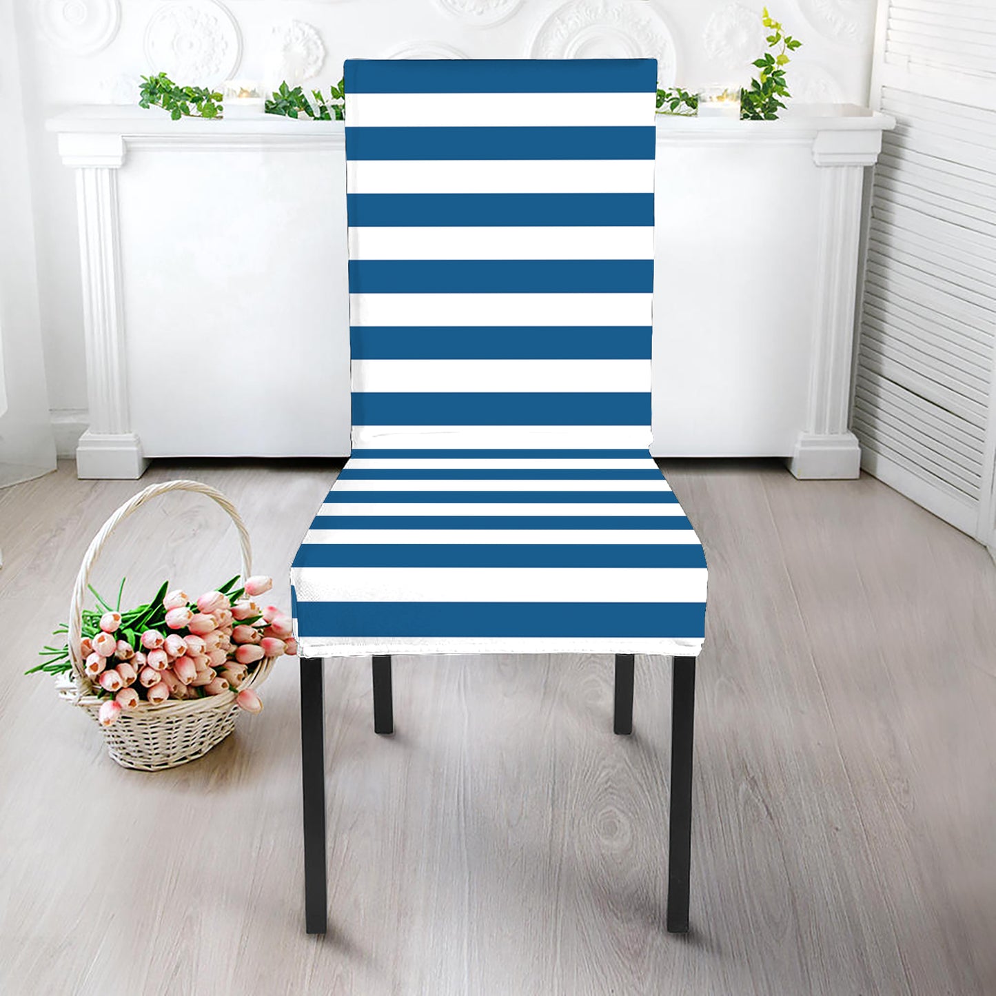 Blue And White Striped Pattern Print Dining Chair Slipcover