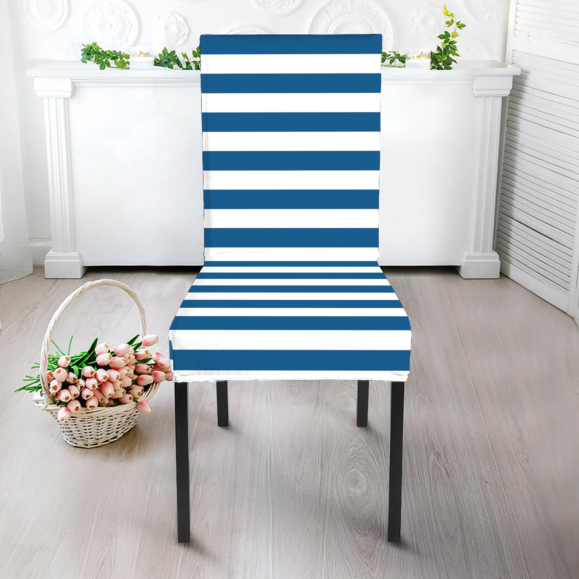 Blue And White Striped Pattern Print Dining Chair Slipcover