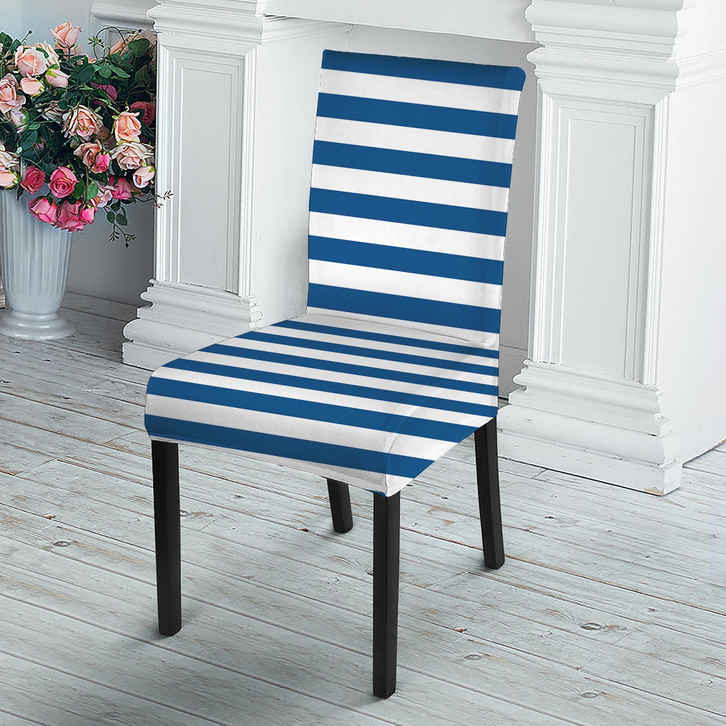 Blue And White Striped Pattern Print Dining Chair Slipcover